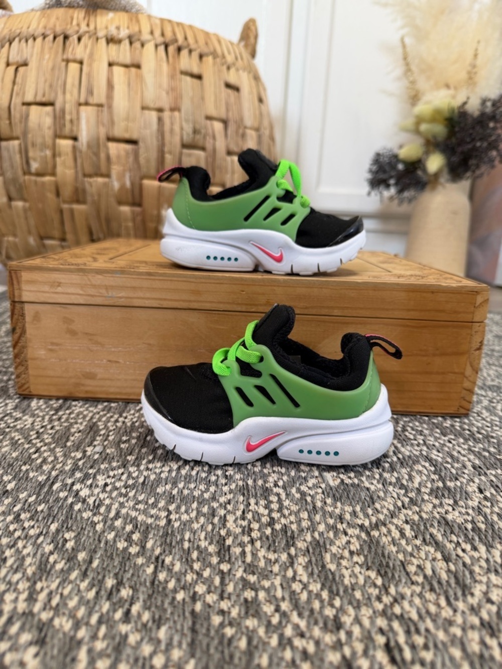 Nike Kids Black & Green Sneakers with Pink Swoosh - Picture 13 of 14